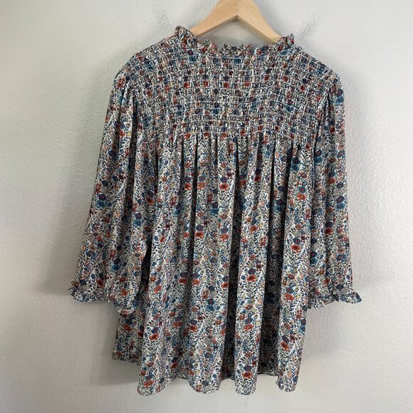 Rose+Olive Womens Plus 2X Floral Smocked Blouse Ruffled Neckline 3/4 Sleeves Top - Picture 9 of 11